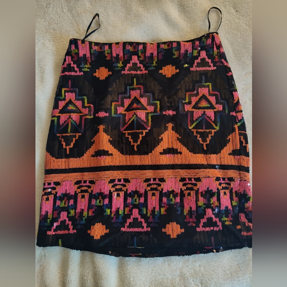 miss selfridge sequin mini skirt black aztec pink